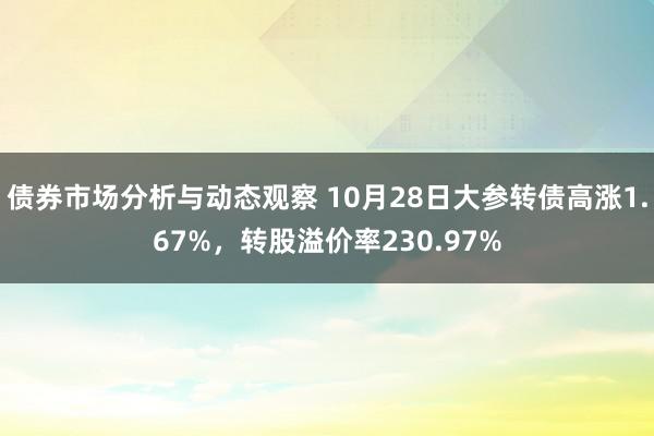 债券市场分析与动态观察 10月28日大参转债高涨1.67%，转股溢价率230.97%