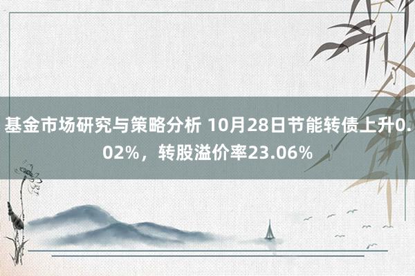 基金市场研究与策略分析 10月28日节能转债上升0.02%，转股溢价率23.06%