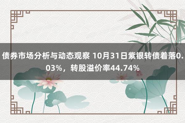 债券市场分析与动态观察 10月31日紫银转债着落0.03%，转股溢价率44.74%