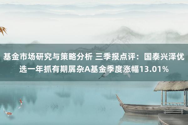 基金市场研究与策略分析 三季报点评：国泰兴泽优选一年抓有期羼杂A基金季度涨幅13.01%