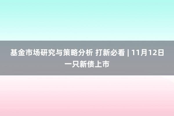 基金市场研究与策略分析 打新必看 | 11月12日一只新债上市