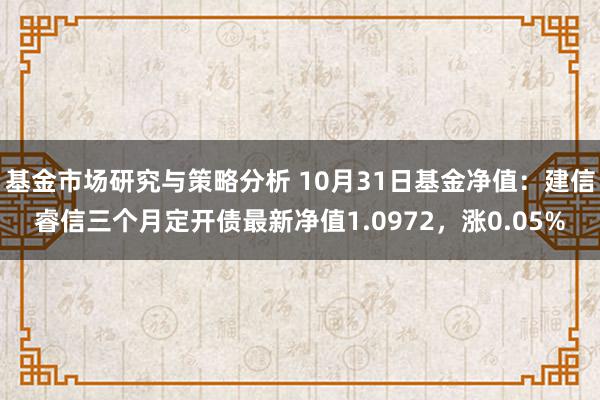 基金市场研究与策略分析 10月31日基金净值：建信睿信三个月定开债最新净值1.0972，涨0.05%