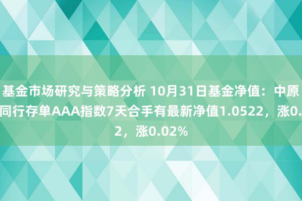 基金市场研究与策略分析 10月31日基金净值：中原中证同行存单AAA指数7天合手有最新净值1.0522，涨0.02%