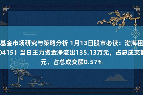 基金市场研究与策略分析 1月13日股市必读：渤海租借（000415）当日主力资金净流出135.13万元，占总成交额0.57%