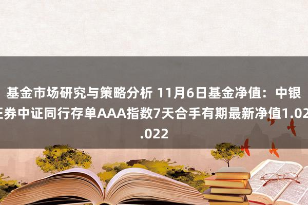 基金市场研究与策略分析 11月6日基金净值：中银证券中证同行存单AAA指数7天合手有期最新净值1.022