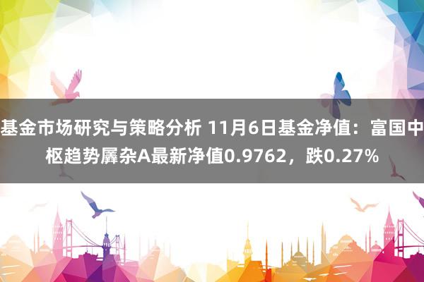 基金市场研究与策略分析 11月6日基金净值：富国中枢趋势羼杂A最新净值0.9762，跌0.27%