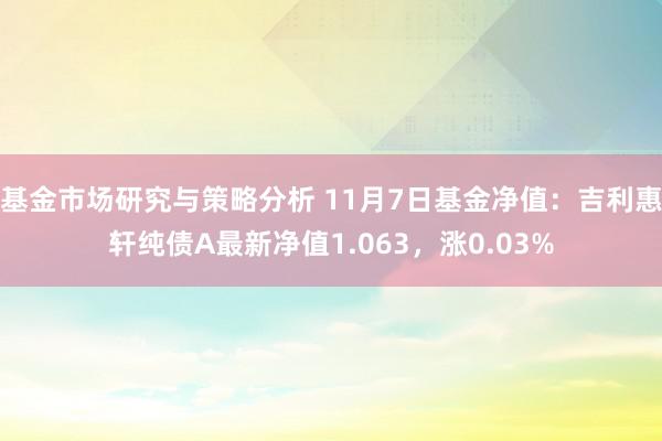 基金市场研究与策略分析 11月7日基金净值：吉利惠轩纯债A最新净值1.063，涨0.03%