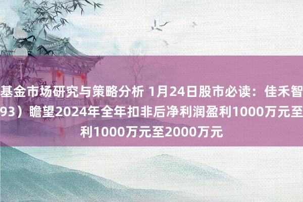 基金市场研究与策略分析 1月24日股市必读：佳禾智能（300793）瞻望2024年全年扣非后净利润盈利1000万元至2000万元