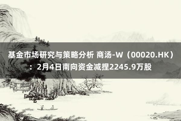 基金市场研究与策略分析 商汤-W（00020.HK）：2月4日南向资金减捏2245.9万股