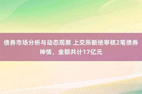 债券市场分析与动态观察 上交所断绝审核2笔债券神情，金额共计17亿元