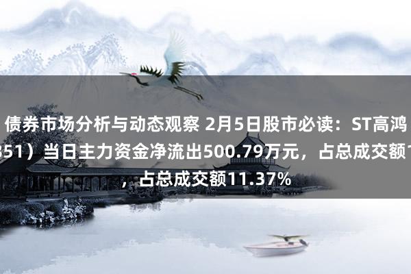 债券市场分析与动态观察 2月5日股市必读：ST高鸿（000851）当日主力资金净流出500.79万元，占总成交额11.37%