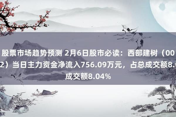 股票市场趋势预测 2月6日股市必读：西部建树（002302）当日主力资金净流入756.09万元，占总成交额8.04%