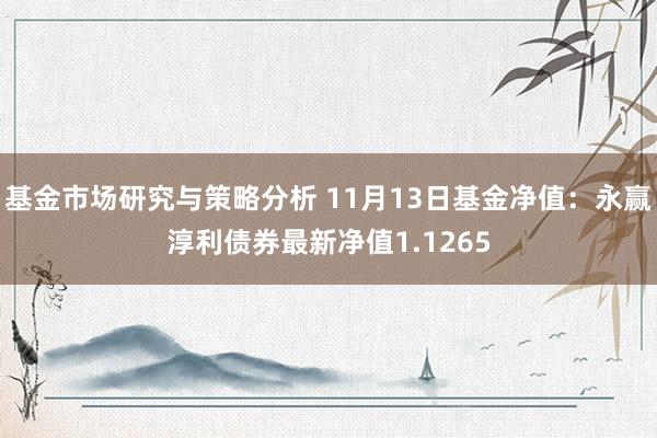 基金市场研究与策略分析 11月13日基金净值：永赢淳利债券最新净值1.1265