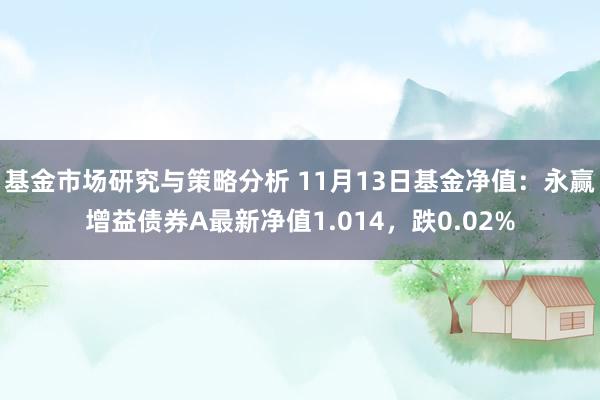 基金市场研究与策略分析 11月13日基金净值：永赢增益债券A最新净值1.014，跌0.02%