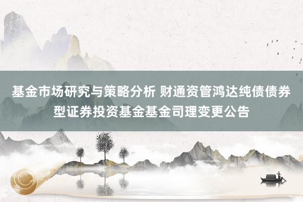 基金市场研究与策略分析 财通资管鸿达纯债债券型证券投资基金基金司理变更公告