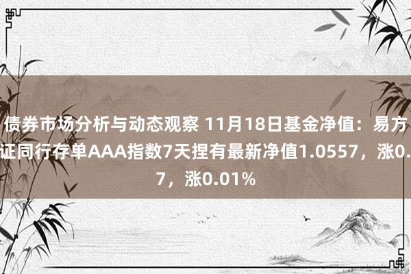 债券市场分析与动态观察 11月18日基金净值：易方达中证同行存单AAA指数7天捏有最新净值1.0557，涨0.01%