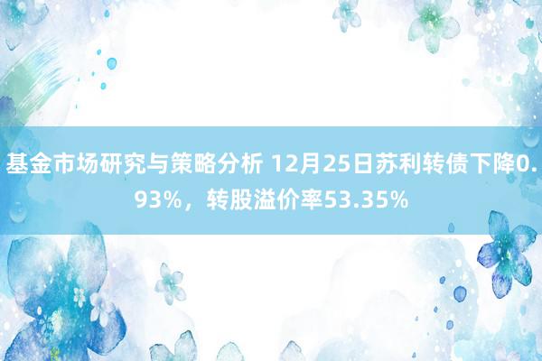 基金市场研究与策略分析 12月25日苏利转债下降0.93%，转股溢价率53.35%