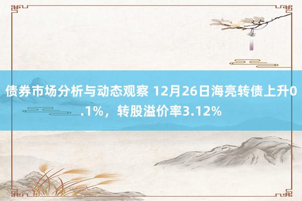 债券市场分析与动态观察 12月26日海亮转债上升0.1%，转股溢价率3.12%