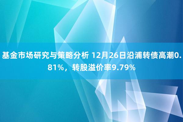 基金市场研究与策略分析 12月26日沿浦转债高潮0.81%，转股溢价率9.79%