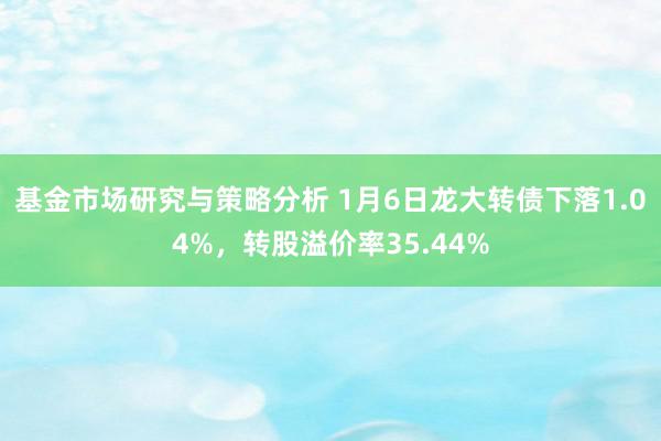 基金市场研究与策略分析 1月6日龙大转债下落1.04%，转股溢价率35.44%