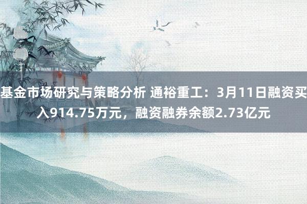 基金市场研究与策略分析 通裕重工：3月11日融资买入914.75万元，融资融券余额2.73亿元