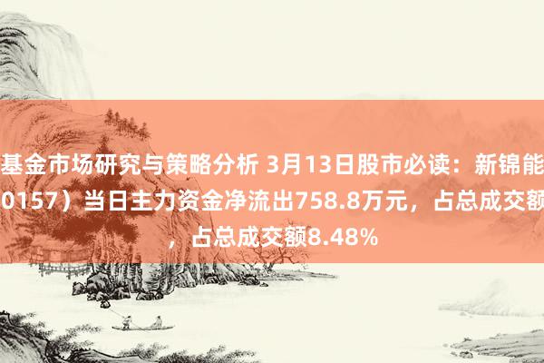 基金市场研究与策略分析 3月13日股市必读：新锦能源（300157）当日主力资金净流出758.8万元，占总成交额8.48%